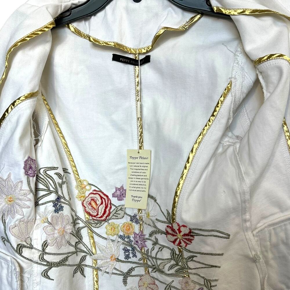 Peppe Peluso Embroidered design Jean jacket Size Small NEW - Picture 5 of 6